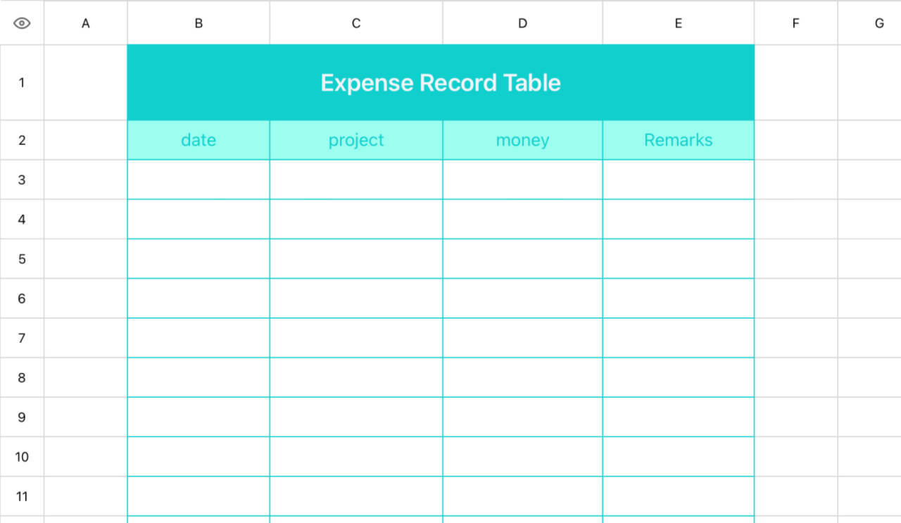 Expense record sheet 1